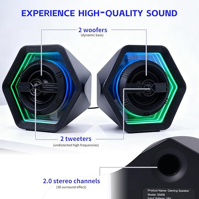 PC Gaming Speakers Maximum 50W for Laptop Mac Desktop Computer Woofer Speakers Bluetooth USB AUX Inputs RGB Lights Multimedia Speakers