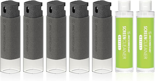 Scosche SCOCLNR 2-in-1 Streak-Free Screen Cleaning Kit, Refillable Electronic Screen Cleaner Spray and Wipe for TV, Computer, Phone, iPhone, iPad, Laptop, MacBook, Car Touchscreen, 5 Pack