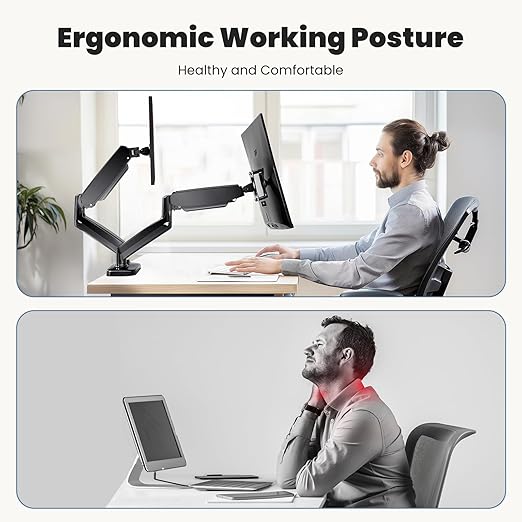 DUMOS Dual Monitor Stand for Desk, Gas Spring Monitor Arm for 2 Monitors Max 32 Inches, Fully Adjustable Double Monitor Mount, VESA Mount with C-Clamp/Grommet Base, Holds Screen 17.6 lbs