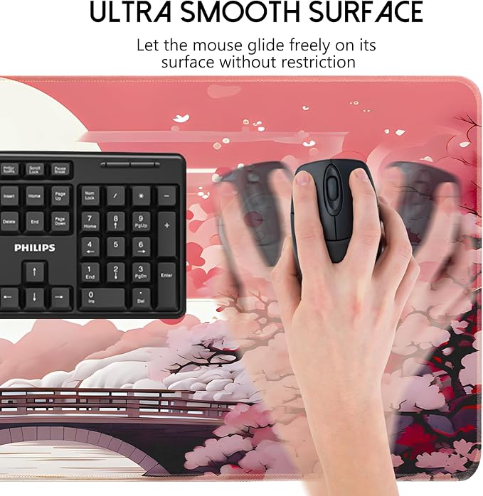 Japanese Large Gaming Mouse Pad 35.4 x 15.7 in Computer Mouse Pad Anime Gaming Mousepad, Expanded Architecture Cute Desk Pad with Nop-Slip Suitable for Home Office