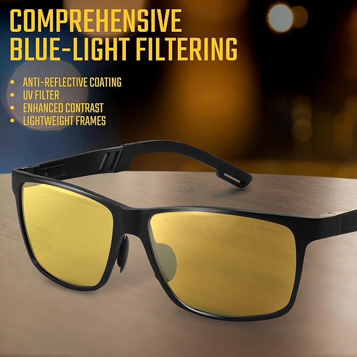 IBOANN Blue Light Glasses for Men - Lightweight Al-Mg Metal, Gaming Computer Blocking Glasses, Eye Protection Anti Eyestrain