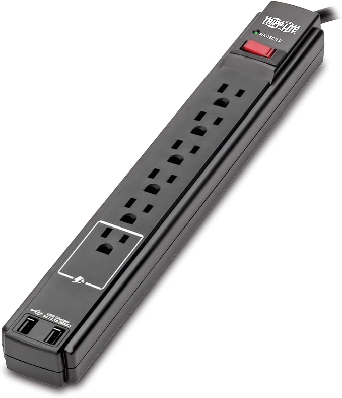 Tripp Lite 6 Outlet Surge Protector Power Strip 6ft Cord 990 Joules Dual USB Charging & Insurance (TLP606USBB)