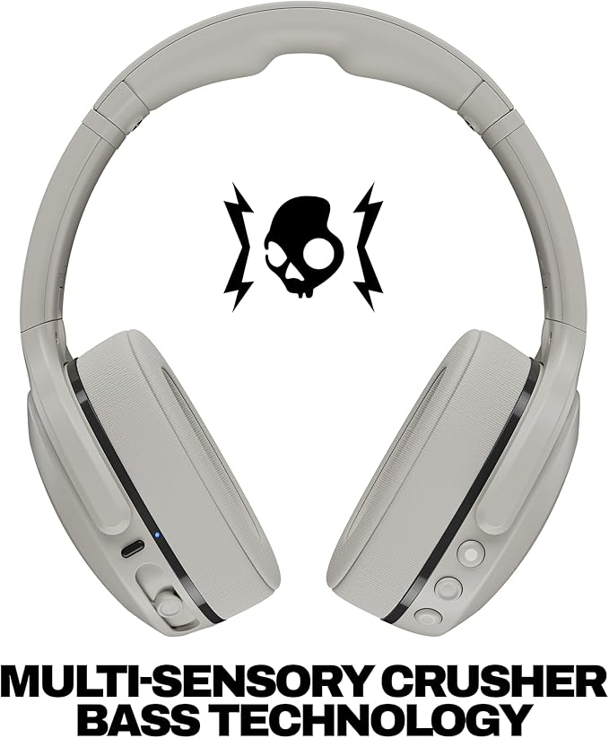Skullcandy Crusher 540 Active Wireless Bluetooth Headphones with Multi-Sensory Bass, Noise Isolating Over-Ear Fit, Sweat and Water Resistant, 40 Hours Battery, Microphone for iPhone Android - Concrete