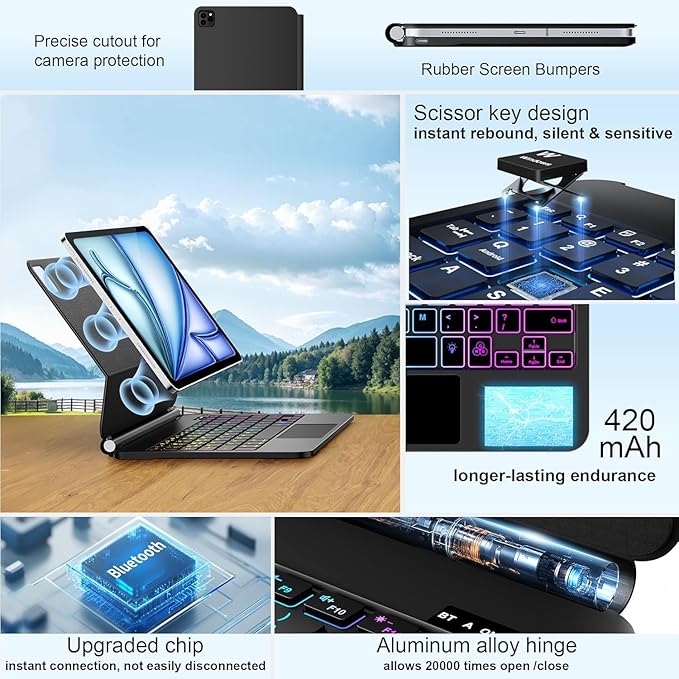 Keyboard Case for iPad Air 13 inch (M4/2026 /M3 2025/M2, 2024),iPad Pro 12.9 inch (3/4/5/6th Gen)，Magic-Style Magnetic – Floating Cantilever Stand – Backlit Keyboard Case with Multi-Touch Trackpad