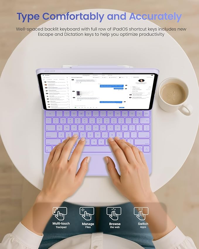 typecase Edge+ Keyboard Case for iPad Air 13"(M4/M3/M2, 2026/2025/2024) & iPad Pro 12.9"(3/4/5/6th Gen),Ultra-Slim Detachable Case,Portrait &Typing Modes,11-Color Backlight,Magnetic Stand,Light Purple