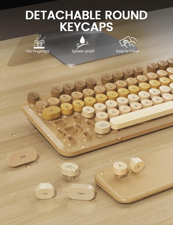 Wireless Keyboard and Mouse Combo, Typewriter Keyboard with Detachable Wrist Rest, Full-Size Retro Round Keycaps, Smart-Sleep, 2.4GHz Stable Connection for Mac/Windows/PC, Trueque (Ombre Latte Beige)