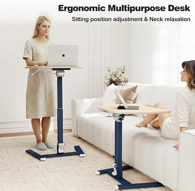 ROMOON Foldable Standing Desk with No-Assembly Design, Rolling Height-Adjustable Sit-Stand Table with Wheels, Space-Saving Portable Laptop Cart for Home Office and Small Space (Oat Yellow)