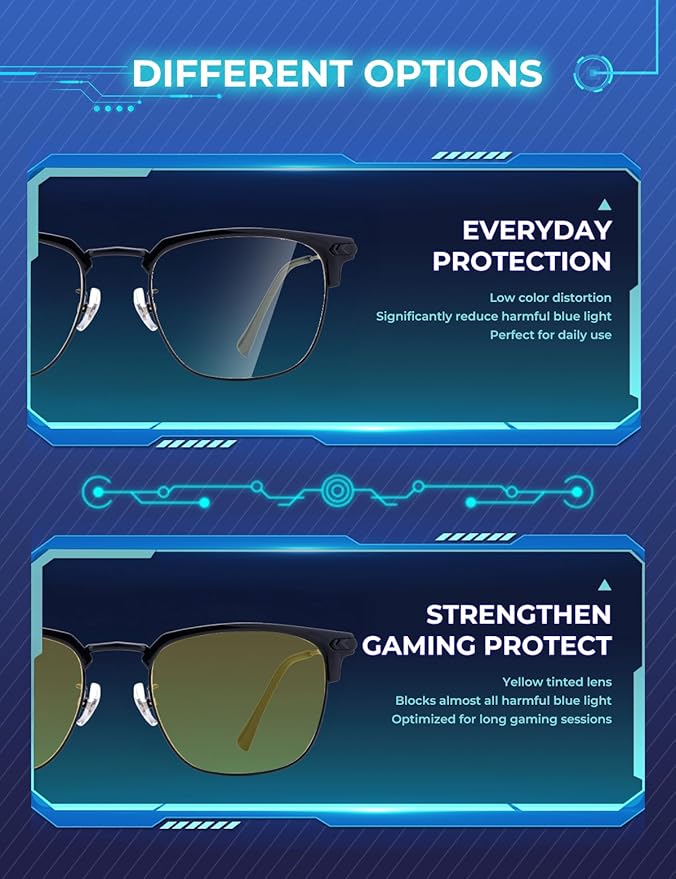 Blue Blocker Glasses for Men Metal Browline Computer Gaming Glasses Filter Blue Ray