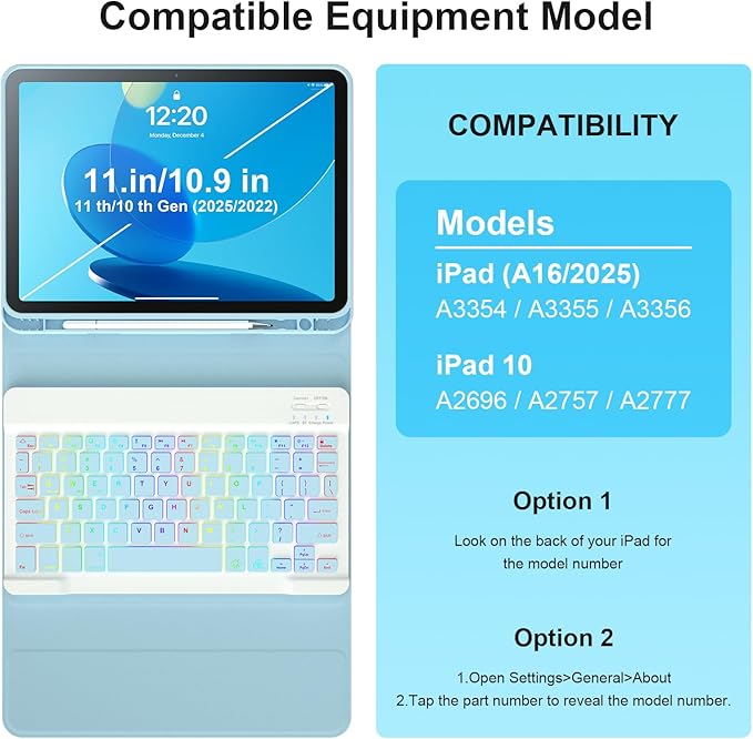 iPad 11th 10th Generation Case with Keyboard 10.9 Inch 2022 Detachable Wireless 7Colors Backlight Keyboard Case with Pencil Holder for and Magnetic Disc Universal Stylus Pen