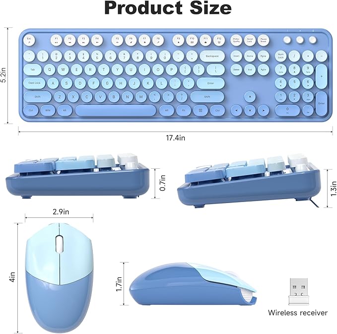 KNOWSQT Wireless Keyboard and Mouse Combo - Blue-Gradient Colorful 2.4G Typewriter Full-Size Cute Keyboards - USB Receiver Plug and Play, for Computer, PC, Laptop, Desktop, Windows