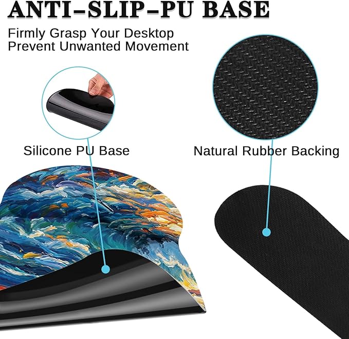 Arttown Abstract Ocean Sun Desk Mat Blue Mouse Pad Set 4 in 1 Ergonomic Design Large Mouse Pad + Keyboard Wrist Rest + Mouse Wrist Rest + Coaster Suitable for Home Office Study Game