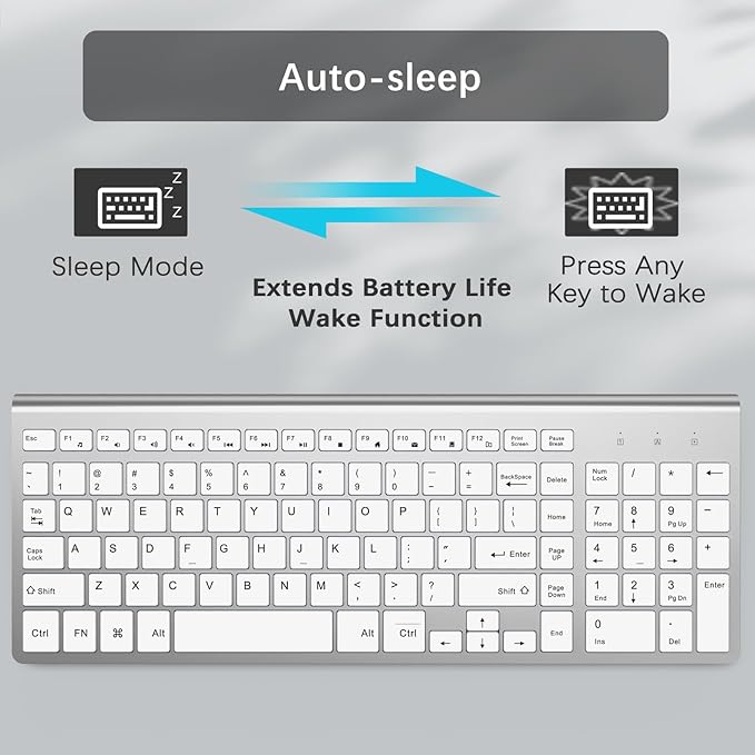 JOYACCESS J Wireless Keyboard, 2.4G Slim and Compact Wireless Keyboard with Numeric Keypad for Laptop, MacBook air, Apple, Computer, PC-Sliver&White