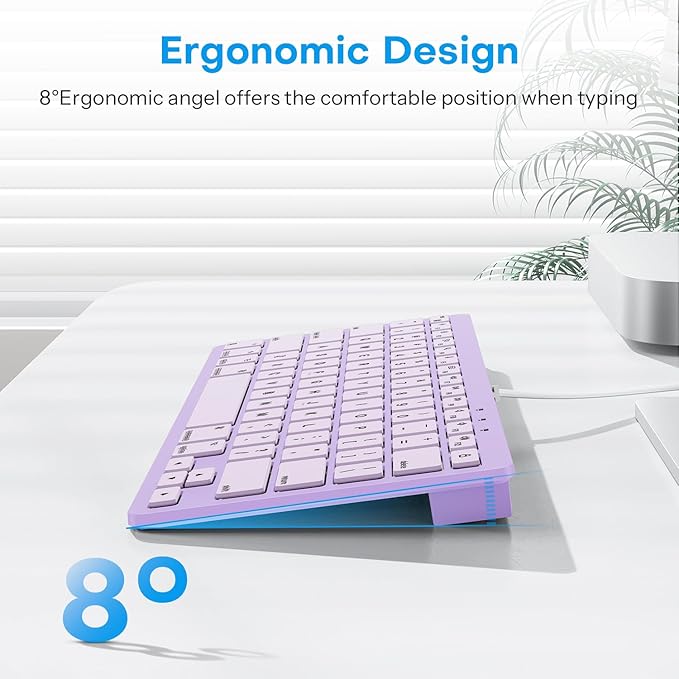 OMOTON Wired Keyboard for Mac Devices ONLY with Dual Interface, Comfortable Typing Angle & Stable Connection, Compatible with MacBook, iMac, Mac mini, PC-Purple