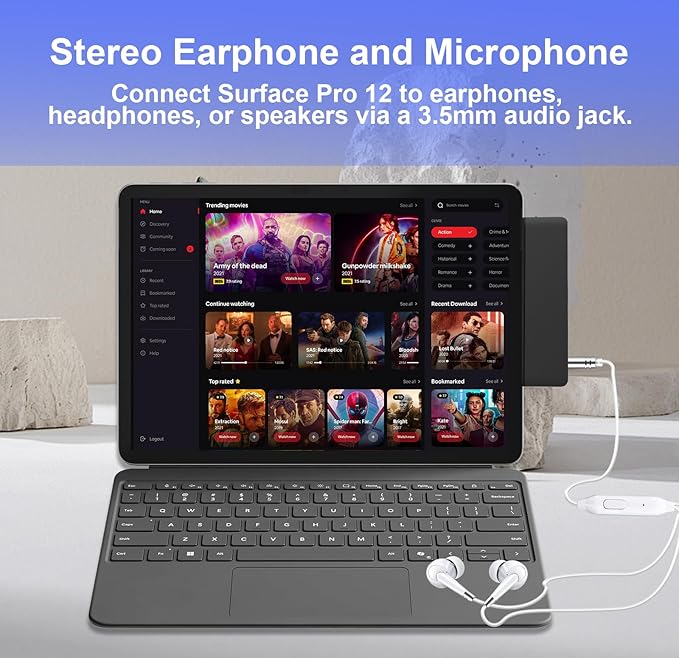 Surface Pro 12 USB Hub Adapter, Docking Station with 4K HDMI, USB-C Thunderbolt 4 (Display+Data+100W PD), 2 USB 3.0, 3.5mm Audio, SD/TF Card Slot, Accessories for Surface Pro 12 inch 2025