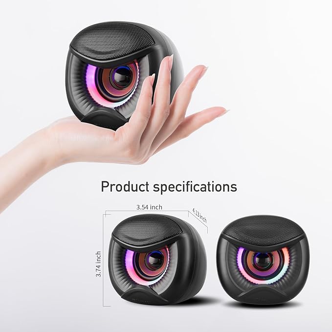 USB Computer Speakers, 3.5mm Aux Speaker and USB Powered Interface are Suitable for Desktop Laptop Monitor, Owl Eye Design, Includes a USB-C Adapter, Colorful Lights