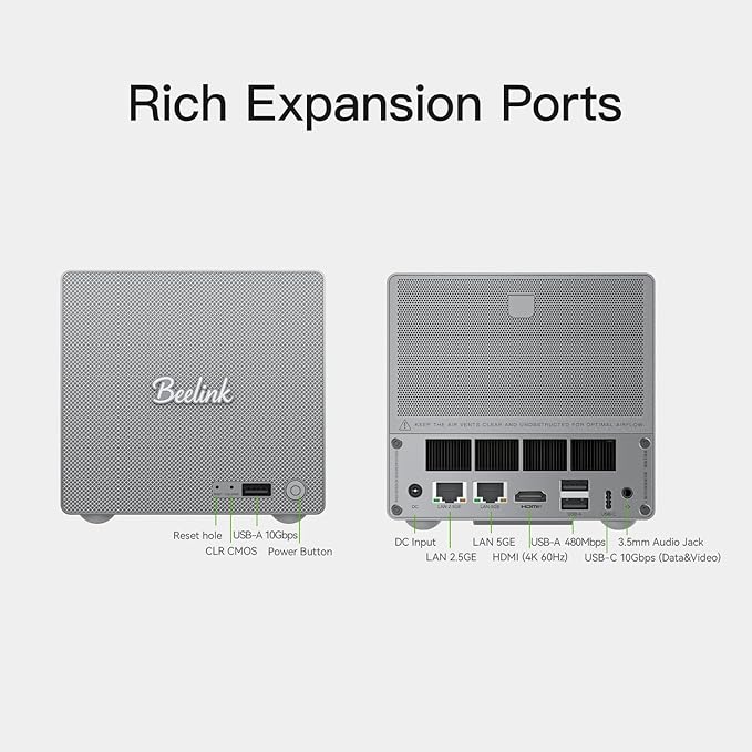Beelink Mini PC, ME Pro 2 Hard Drive Bays NAS Intel N95 12G LPDDR5 128G M.2 PCIe 3.0 SSD, 3 x M.2 SSD Slots, Dual LAN/File Server/NAS Storage/Network Attached Storage/Private Cloud/Network Storage