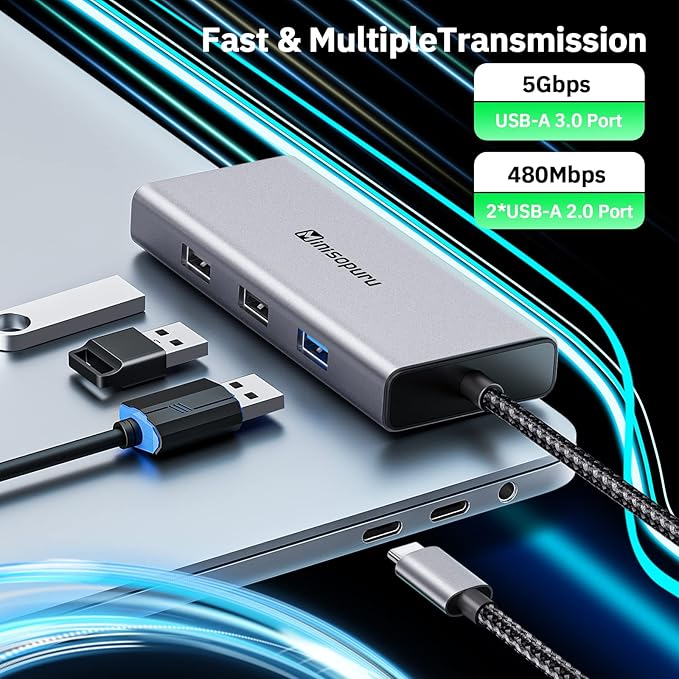9 in 1 USB C Laptop Docking Station Dual Monitor for MacBook Pro/Surface/XPS/HP, USB C Dock USB C Multiport Adapter with Dual 4K@60Hz, 3 X USB, Gigabit Ethernet,100W PD, SD/TF