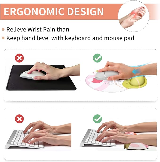 Mouse Pad Wrist Support Keyboard Wrist Rest Set, Ergonomic Mouse Pad with Non-Slip Base for Computer Laptop Home Office Coasters, Easy Typing & Pain Relief Mouse Mat (Eucalyptus)
