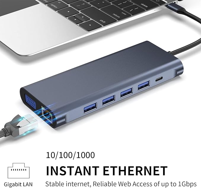 USB C Docking Station Hub (12 -in-1) with 4K 60HZ HDMI, Ethernet, VGA,Audio, USB3.0 TF/SD Dongle Docking Station Compatible for MacBook iPad Pro Dell Hp Lenovo