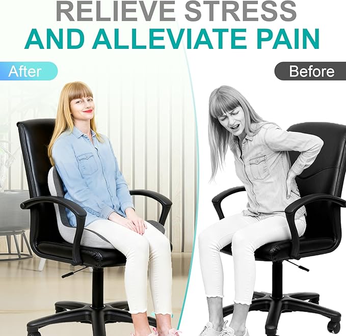Seat Cushion for Office Chair, Car and Wheelchair Use, with Lumbar Support Pillow and Memory Foam Coccyx Cushion for Tailbone, Back, Sciatica, Ergonomic seat Cushion