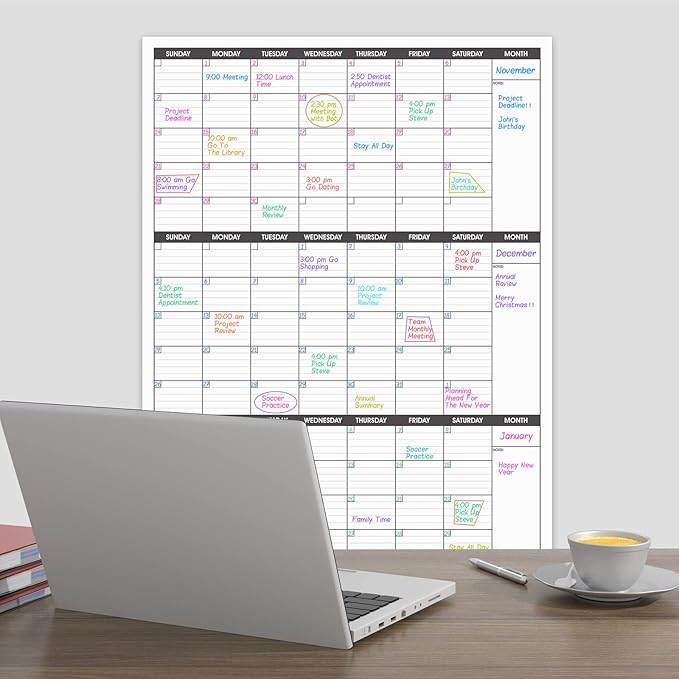 Large Dry Erase Calendar for Wall - 3 Month Vertical Wall Calendar, Blank Reusable Monthly Quarterly Planner Undated, 27.8"x41" Whiteboard Calendar, Office, Classroom