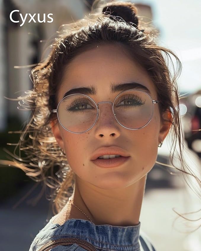 Cyxus Blue Light Glasses for Men and Women, Round Metal Frame Computer Eyeglasses for Office, Gaming, Reading 8090