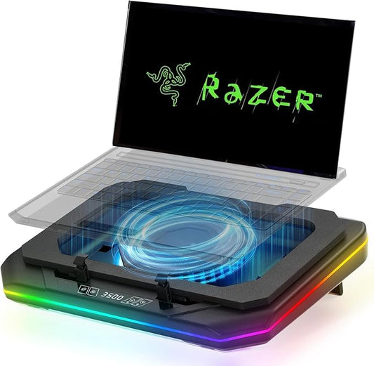 Cooling Pad for Razer Blade 15”Advanced Gaming Laptop Cooler with Powerful Turbo Cooling Fan Can Fast Cooling CPU+GPU 40°C, Variable Speed,6 RGB Light Mode,Touch Control, LCD Screen, 3 USB-A Port