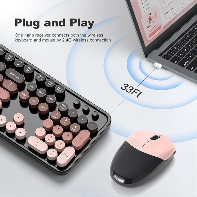 KNOWSQT Wireless Keyboard and Mouse Combo - BlackBerry-Gradient Colorful 2.4G Typewriter Full-Size Cute Keyboards - USB Receiver Plug and Play, for Computer, PC, Laptop, Desktop, Windows