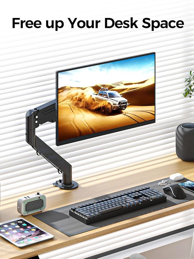 Bracwiser Monitor Mount 17-35 Inch Adjustable Gas Spring Desk Mount Stand Hold up to 24.25lbs with Clamp/Grommet Mounting Base (MD82)