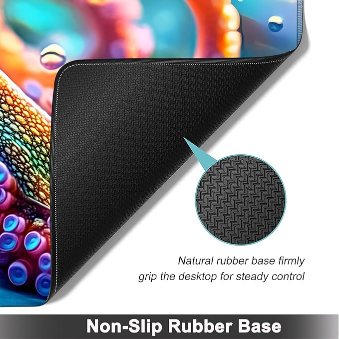 Large Mouse pad and Keyboard Support Set, Ergonomic Memory Foam Keyboard Wrist Rest, Extended Gaming Mouse Pad with Stitched Edges, Octopus XXL Desk Mat (31.5 X 11.8 in) for Home Office