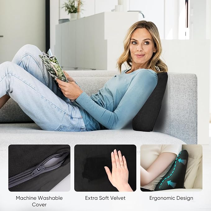 Lumbar Support Pillow for Recliner Chair and Couch, Memory Foam Back Cushion Ergonomic Large Back Support Pillow for Lower Back Pain Relief, with Soft Velvet
