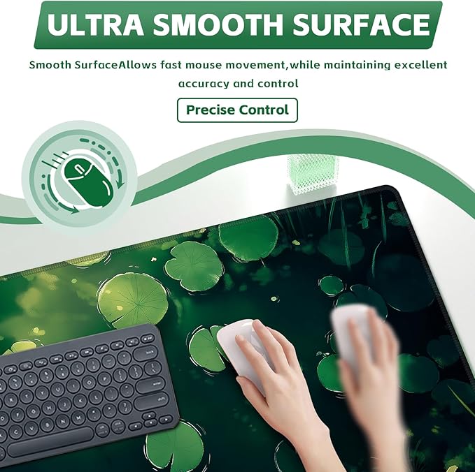 Baziabbo Green Desk Mat,XXL Extended Big Mouse Pad,Gaming Mousepad with Stitched Edge,Non-Slip Rubber Base Keyboard Desk Pad for Home Office Study Game