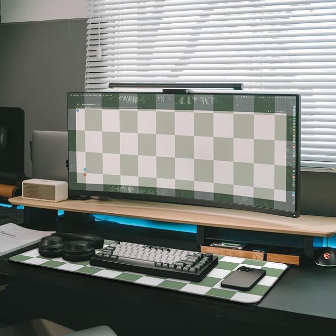 Gaming Mouse Pad with Non-Slip Base, Cute Mouse Mat with Stitched Edges for Keyboard and Mouse, Large Anime Mousepad for Computer, 31.5 x 11.8 inches (Green Checkered)