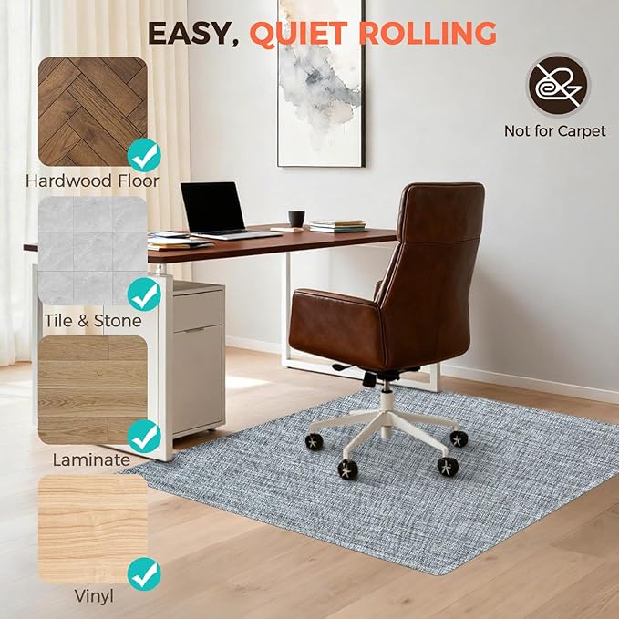 BAGAIL Office Chair Mat for Hardwood Floor, 45"x53" Heavy Duty Computer Chair Mat - Fast Flat & Smooth Glide - Non-Slip Desk Chair Floor Protector for Home Office - Black