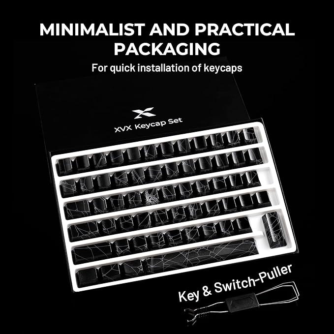 HITIME x XVX Spider Web Keycaps 60 75 100 Percent - Shine Through Keycaps w/IMD Tech, for Mechanical Keyboards, Full 118 Key Set, OEM Profile, Lines Backlit, Side Printed - Black
