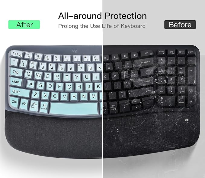 Large Print Keyboard Cover Skin for Logitech Wave Keys MK670 Combo Keyboard Skin, Logitech Wave Keys Wireless Ergonomic Keyboards Cover Protector Skins Accessories, Ombre Mint