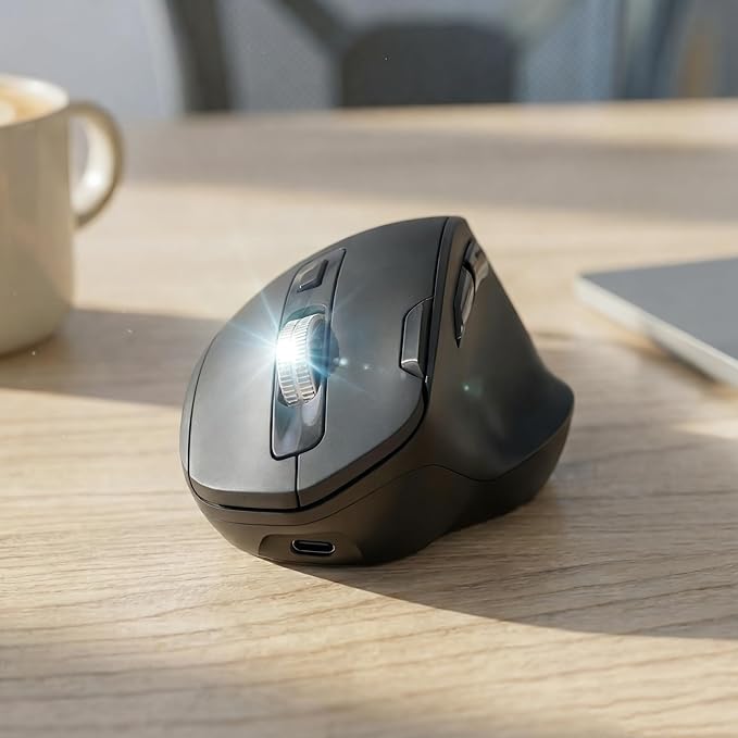 C2 Ergonomic Wireless Mouse, Rechargeable Bluetooth & 2.4G Dual Mode Computer Mouse with RGB, Quiet Clicks, 5 Adjustable 4000 DPI, Comfortable Grip for Laptop, PC, Mac, Office - Black