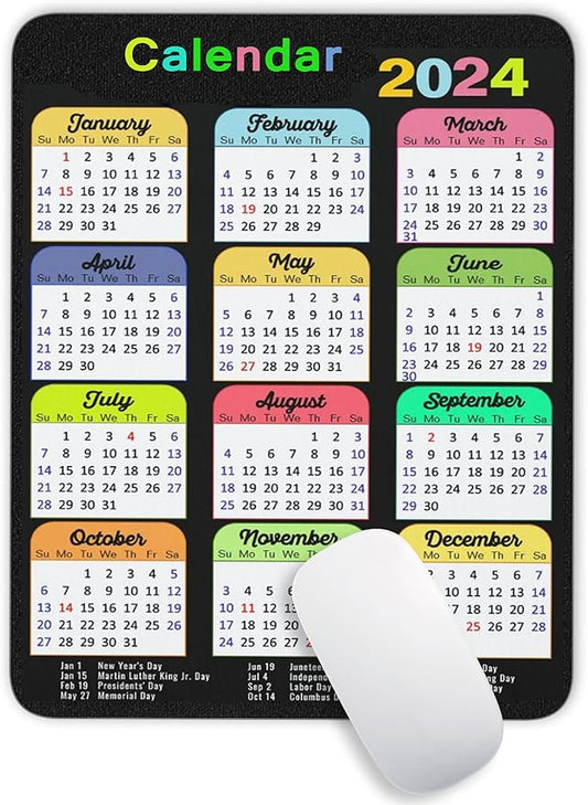 Calendar Mouse Pad, Gaming Mouse Mat with Custom Design, Non-Slip Rubber Base MousePads for Office Home Laptop Travel, 9.5"x7.9"x0.12" Inch (2024 Color Calendar Vertical)