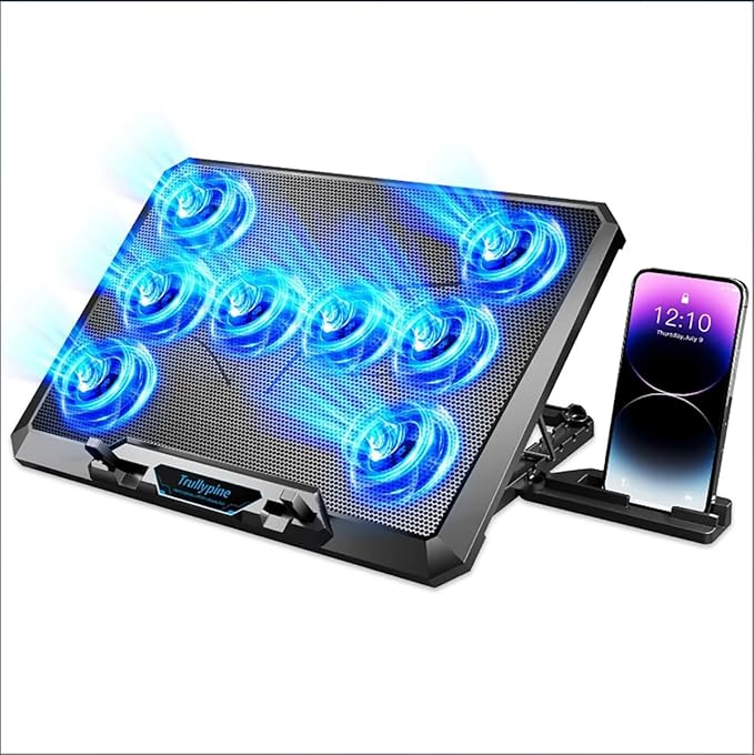 Laptop Cooling pad for Hp Chromebook x360 11 G4 Education Edition Gaming laptops, Laptop Cooler with 8 Fan, Adjustable Speed, 5-Level Height Adjustment, Mute Silent,2 USB-A Port，Built-in Phone Stand