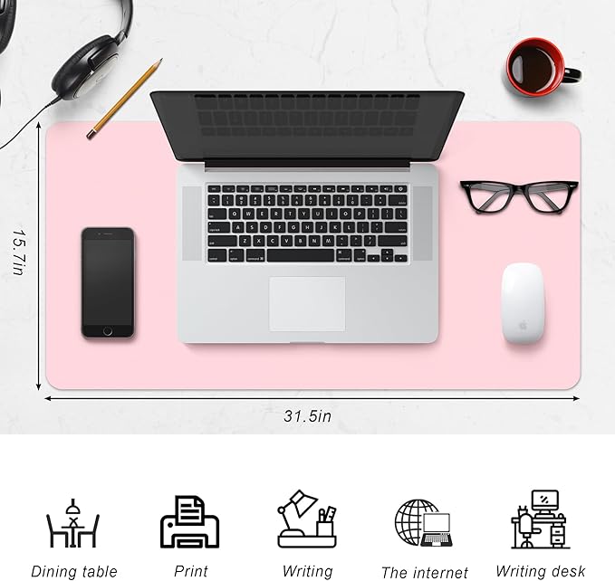 Leather Desk Pad Protector,Non-Slip Desk Pad,on-Slip PU Leather Large Mouse Pad,Easy Clean Desk Protecor Mat,Writing Pad for Office Work/Home/Decor(Black, 31.5" x 15.7")