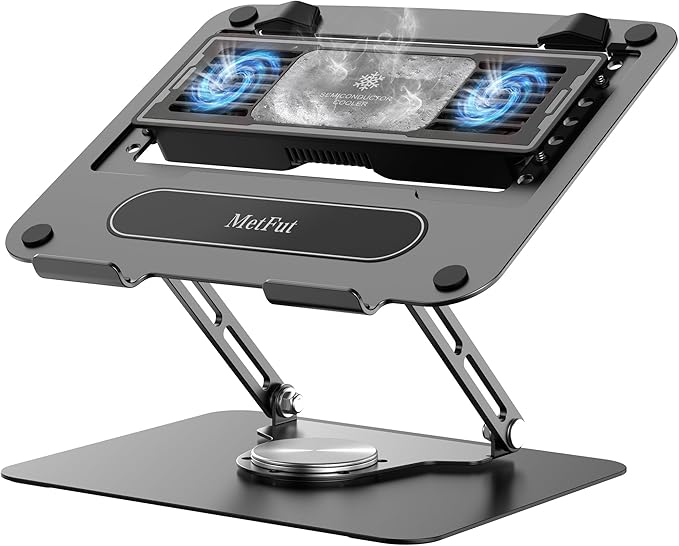 Laptop Cooling Pad with Detachable Fan & Thermoelectric Cooler, Adjustable Height & Angle, 360 Rotation Base, Carbon Steel Framework, Ultra-Quiet & Super Sturdy for up to 15.6” Laptop