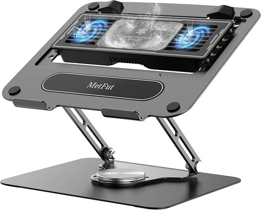 Laptop Cooling Pad with Detachable Fan & Thermoelectric Cooler, Adjustable Height & Angle, 360 Rotation Base, Carbon Steel Framework, Ultra-Quiet & Super Sturdy for up to 15.6” Laptop