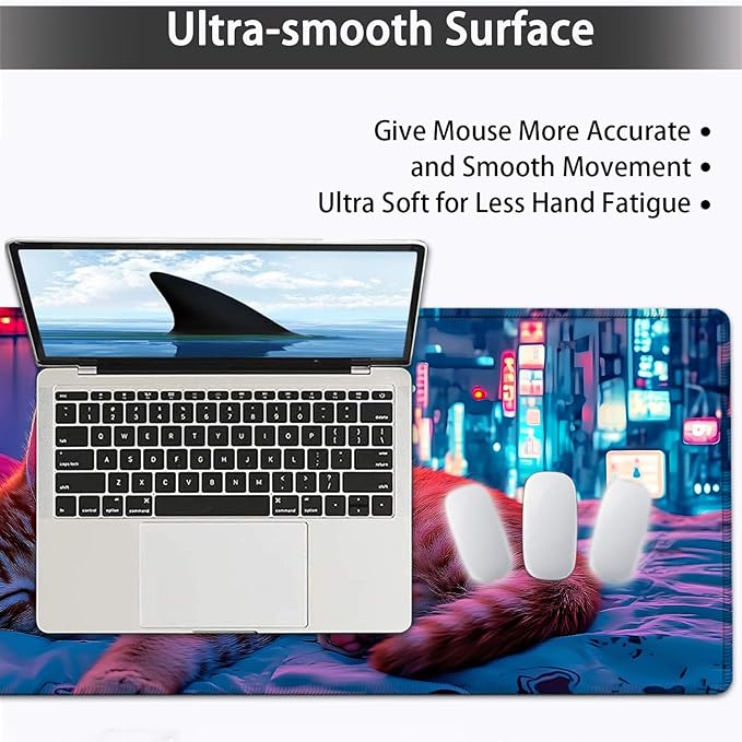 Large Mouse pad and Keyboard Support Set, Ergonomic Memory Foam Keyboard Wrist Rest, Extended Gaming Mouse Pad with Stitched Edges, Sleeping Cat XXL Desk Mat (31.5 X 11.8 in)