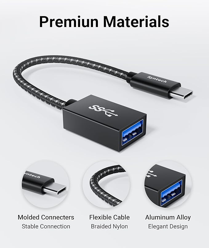 Syntech USB C to USB Adapter, 2 Pack USB C to USB 3, 10Gbps Type C, Thunderbolt 3 to USB Female Adapter OTG Cable Compatible with iPhone 17/16/15 Pro Max, iPad mini 6, MacBook Pro/Air/Neo, Black