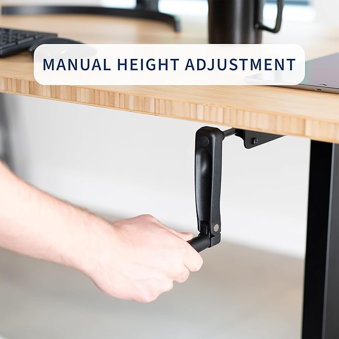 VIVO Black Manual Height Adjustable Stand Up Desk Frame with Hand Crank System, Ergonomic Standing 2 Leg Workstation, DESK-V101M