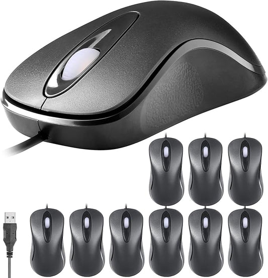 Classic Wired Office Mouse Ergonomic USB Optical 3-Button 1000 DPI Comfortable Durable for Windows Mac Laptop Desktop Black (10)