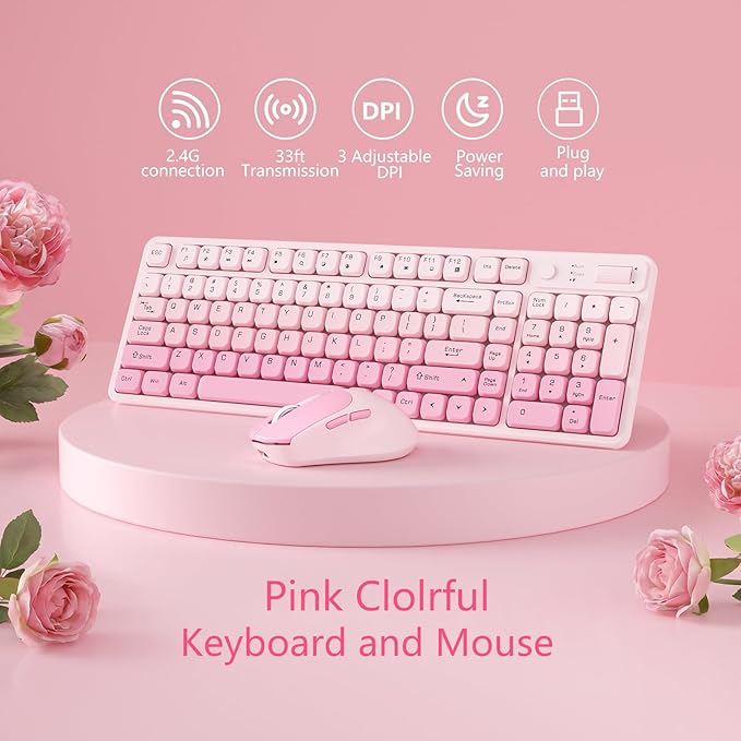 Wireless Keyboard and Mouse Combo, Full-Size USB Keyboard with Back Stand, 2.4GHz Wireless for Desktop, Laptop and Computer