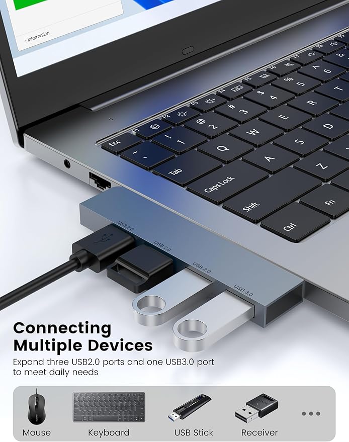 Fidioto USB Hub, 4-Port USB Splitter(1 * 3.0 Hub, 3 * 2.0 Hub) USB Splitter USB Expander for Laptop,Windows PC,Mac,Printer,Flash Drive,Mobile HDD, Notebook PC