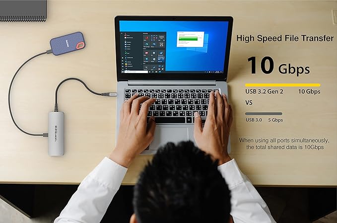EZQuest USB-C Hub Docking Station 10 in 1 with 4K HDMI 60Hz, 1 GBS Ethernet, 2 USB C Gen 2 10Gbs, 1 PD 3.0, 2 USB-A 3.0, Audio Ports, SD/Micro SD, Compatible with USB Type C/Thunderbolt Computers