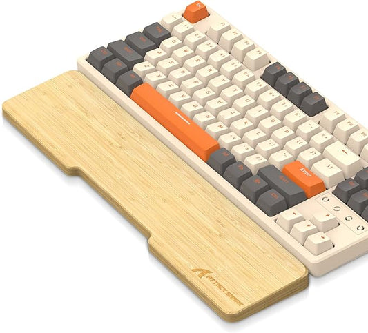 ATTACK SHARK Bamboo Wrist Rest for Computer Keyboard，Ergonomic Hard Palm Rest for Comfortable Typing Pain Relief，Anti-Slip Wrist Support for Office, Gaming, Laptop (87 Key)